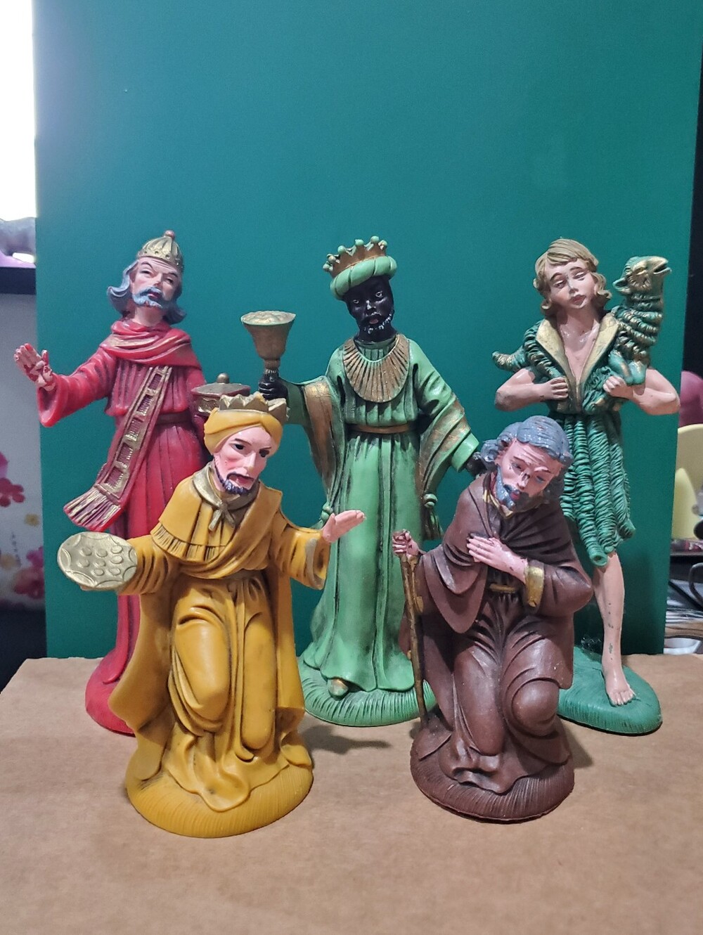 Vintage 7.5" Italian Nativity 5 Figurines Wise Men & Shepherds Italy *READ* MCM